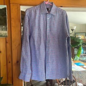 Saks Fifth Ave Men’s linen shirt, red/white/blue PERFECT FOR JULY 4, size L